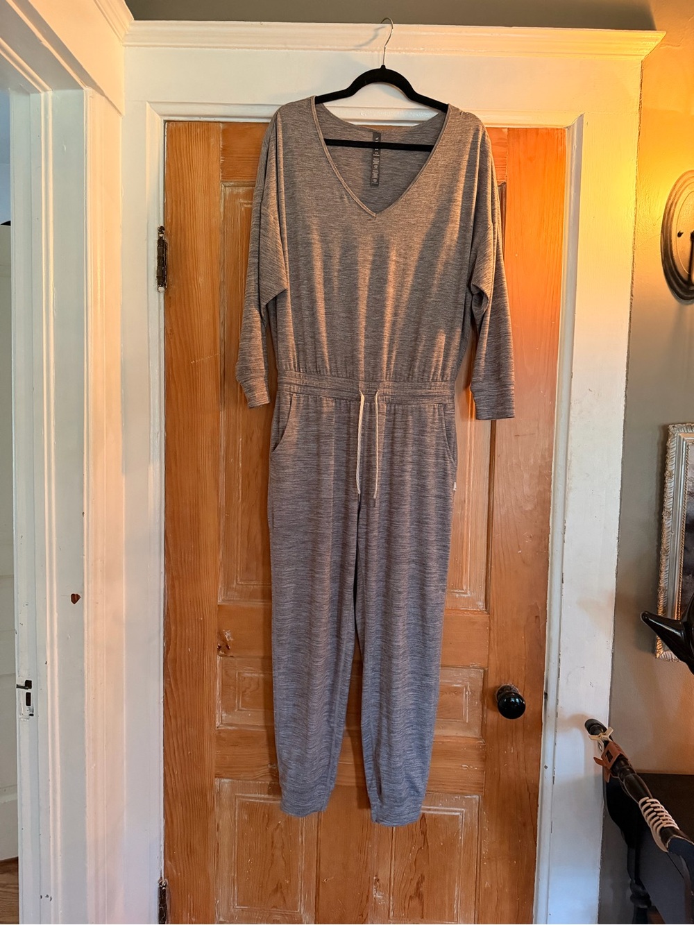 Vuori Heather Gray V-Neck Long Sleeve Jumpsuit
